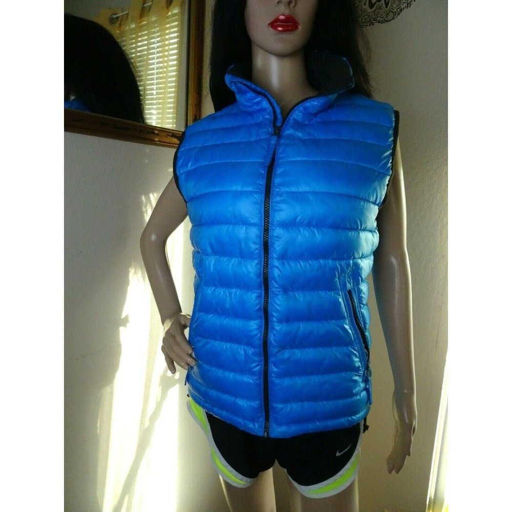 American Eagle Women Puffer Shell Bubble Jacket Blue Coat Vest Small Sleeveless - Picture 1 of 10